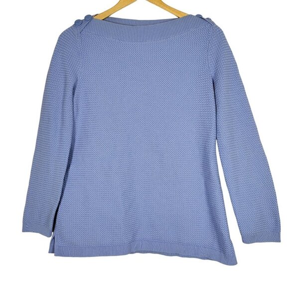 Talbots Women's Basket Weave Nautical Anchor Buttons Boat Neck Sweater Size M - Picture 1 of 14